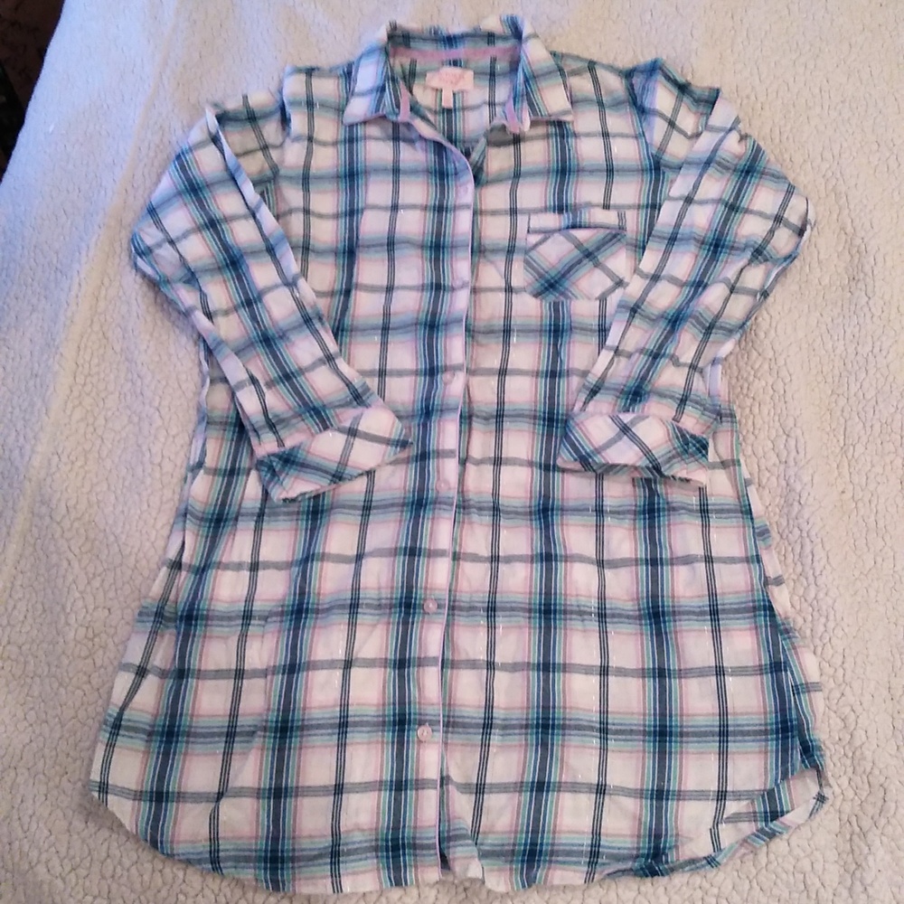 Victoria Secret "Plaid" Button Down Pajama Sleep Shirt Medium